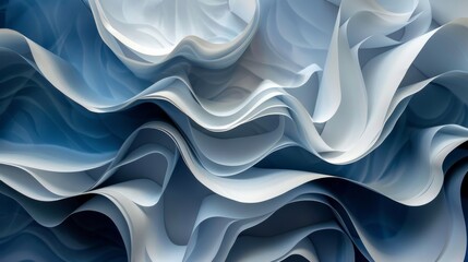Layered paper with blue and light white twisting patterns
