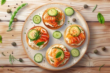 Fresh sandwiches and sliced cucumbers on a white plate. Perfect for food and catering concepts - Powered by Adobe