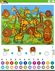 counting and adding activity with cartoon animals
