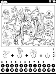 counting and adding activity with animals coloring page