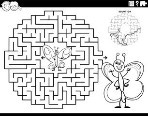 maze game with cartoon butterflies coloring page