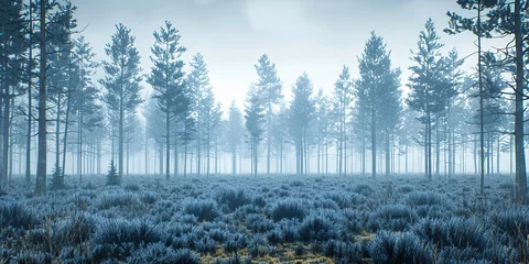 Fotobehang The Misty Forest is a world shrouded in a mystical atmosphere and unknown dangers. The silence is interrupted only by the whisper of the trees, and the gaze is lost in a thick © JVLMediaUHD