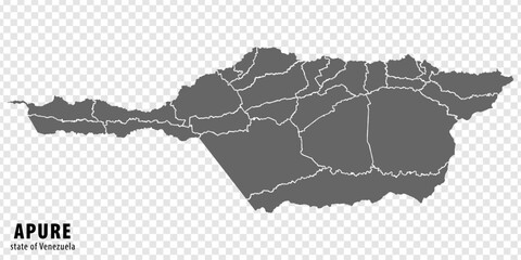 Blank map Apure State of Venezuela. High quality map Apure State with municipalities on transparent background for your design. Bolivarian Republic of Venezuela.  EPS10.