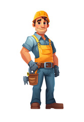 A friendly cartoon handyman with a tool belt and hard hat, ready for maintenance work. Generative AI