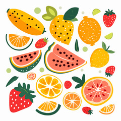 Fruit set. Hand drawn vector illustration in flat style isolated on white background.