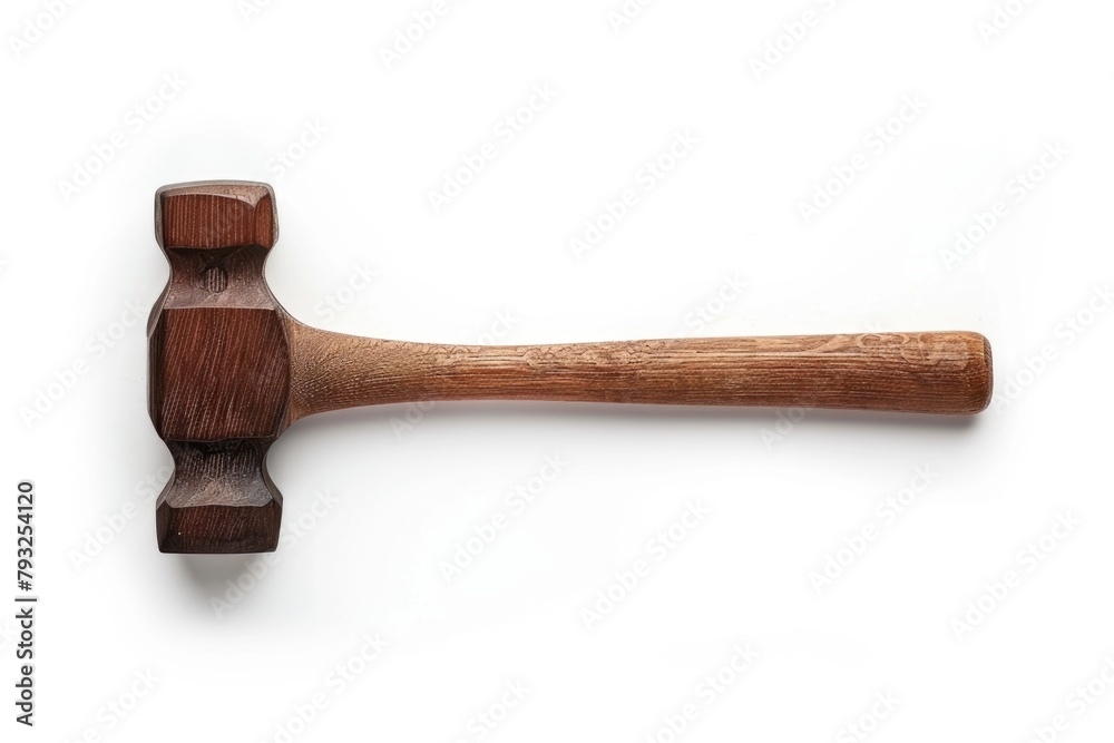 Poster a hammer with a wooden handle on a white surface. suitable for construction and diy projects