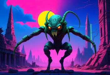 Cyberpunk depict a monstrous insectoid creature wi (1)