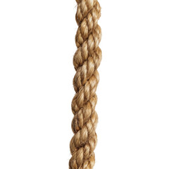 A thick natural rope stands out against a clear background set against a transparent background