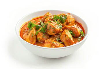 Fototapeta premium A white bowl filled with meat and vegetables, perfect for food blogs or recipe websites