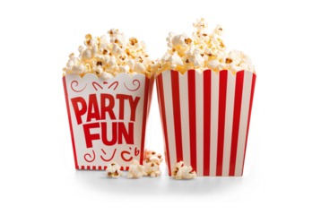 movie time and cinema popcorn and party fun refreshment for entertainment theater icon set isolated on png transparent background