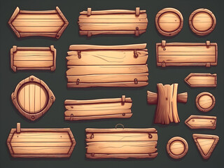 wooden signs vector drawings on a dark background