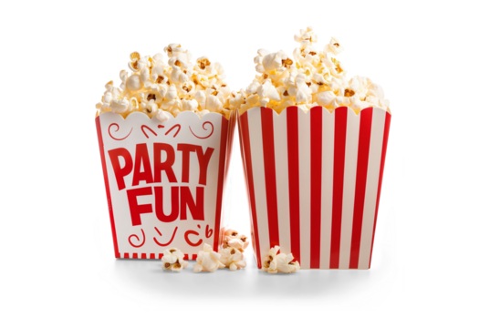 movie time and cinema popcorn and party fun refreshment for entertainment theater icon set isolated on png transparent background