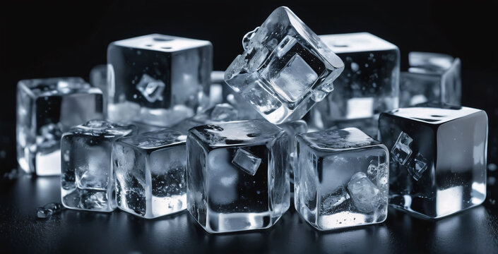 Ice cubes .  Black background