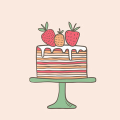 strawberry cake icon. Vector illustration in doodle style.