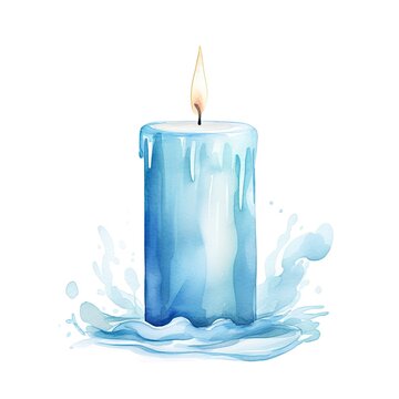 recommend clip art: baptism candle in light blue color on white background high quality clipart watercolor 