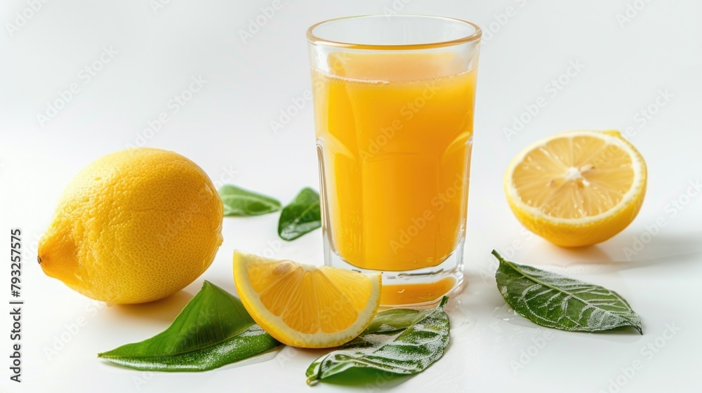 Canvas Prints A glass of orange juice next to two lemons. Perfect for food and beverage concepts