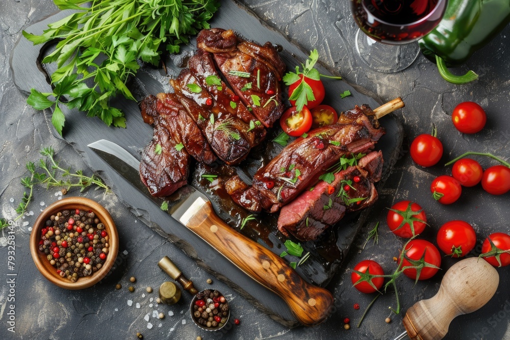 Canvas Prints Meat and vegetables on cutting board, ideal for food blogs