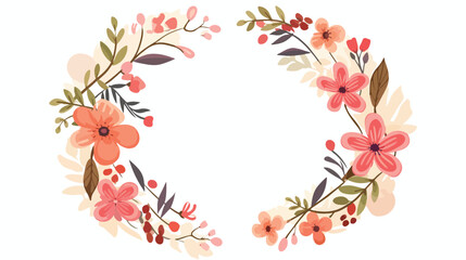 Fototapeta na wymiar Vector floral wreath frame in flat style. Ideal for