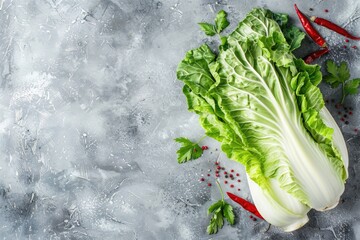 A bunch of lettuce on a table. Suitable for food and nutrition themes - obrazy, fototapety, plakaty