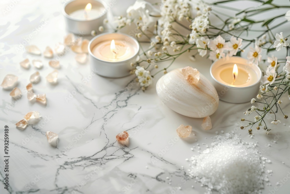 Poster a table decorated with candles and flowers, suitable for various events