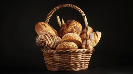 A variety of bread types in a basket. Ideal for food and bakery concepts