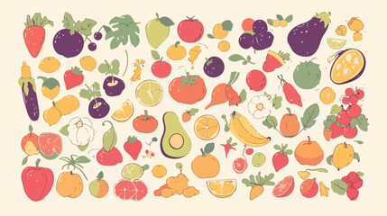 Vector fruits and vegetables ultra modern outline l