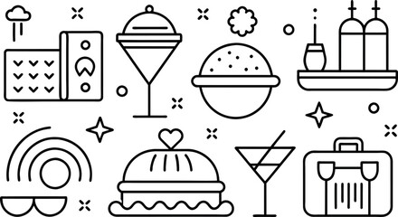 Restaurant Line Editable Icons set. Vector illustration in modern thin line style of public catering related icons menu categories, table reservations, food and drinks, and more