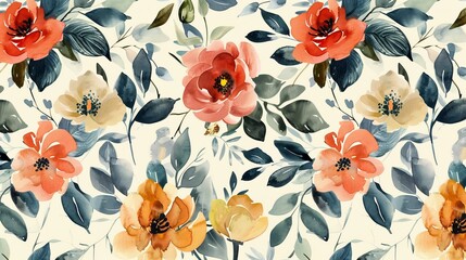 Indulge in the timeless beauty of nature with our watercolor floral seamless pattern, designed in a vintage rustic style to evoke the charm of a bygone era. Against an ivory background, delicate bloom