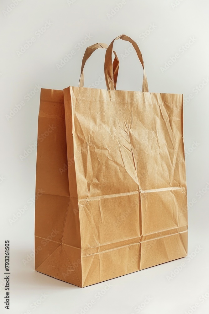 Poster a simple brown paper bag on a table, suitable for various uses