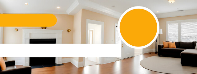 elegant real estate banner template with beautiful rooms and orange-colored elements
