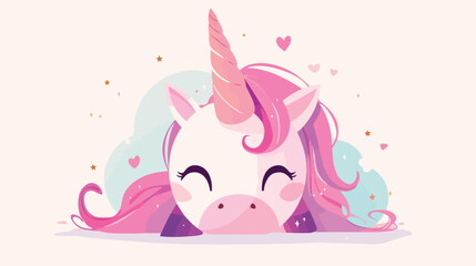 Vector funny cartoon cute pink fairy unicorn head w