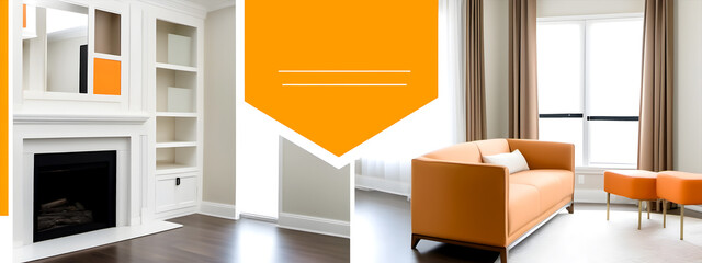 elegant real estate banner template with two images of beautiful rooms and in orange color
