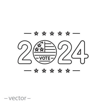 2024 date elections in usa icon, voting american presidential elections, you vote, thin line vector illustration