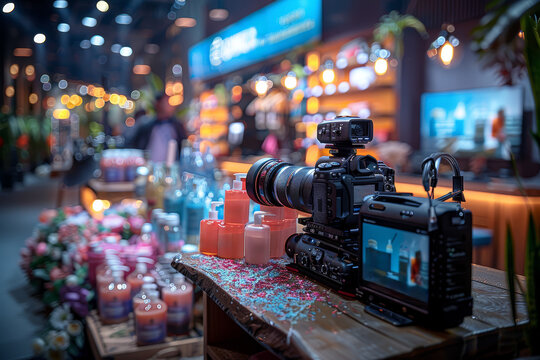 A live streaming shopping event featuring product demonstrations and Q&A sessions with experts, providing an interactive and engaging shopping experience. Concept of live commerce. Generative Ai.