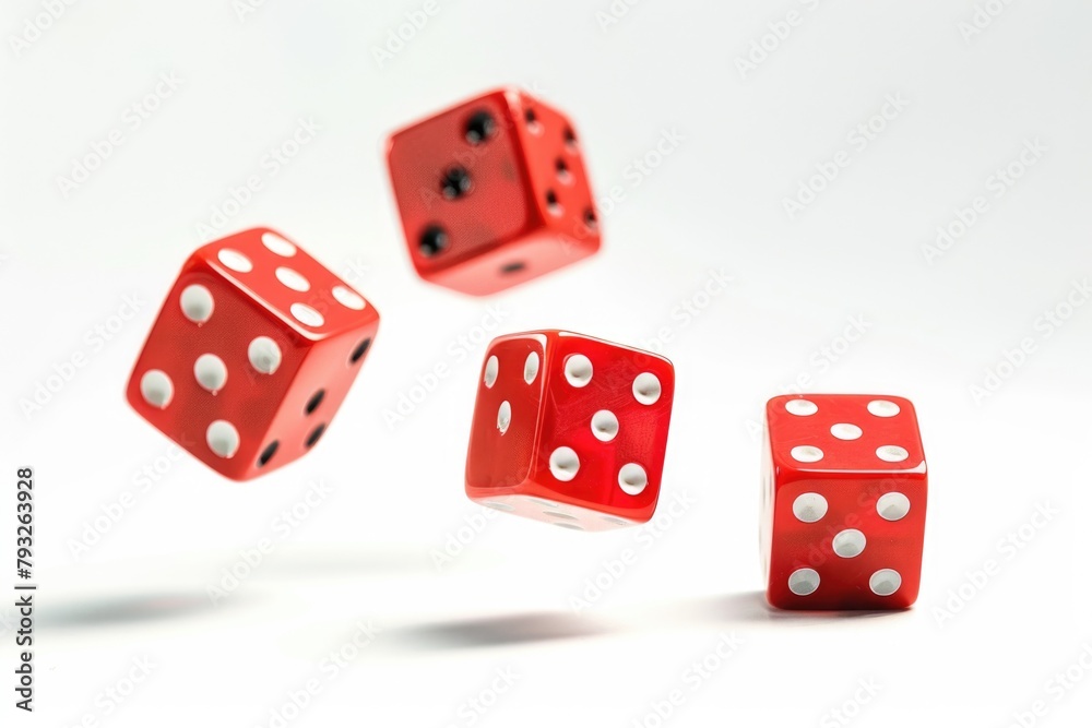 Leinwandbilder three red dice with white dots flying in the air. suitable for various gaming and gambling concepts