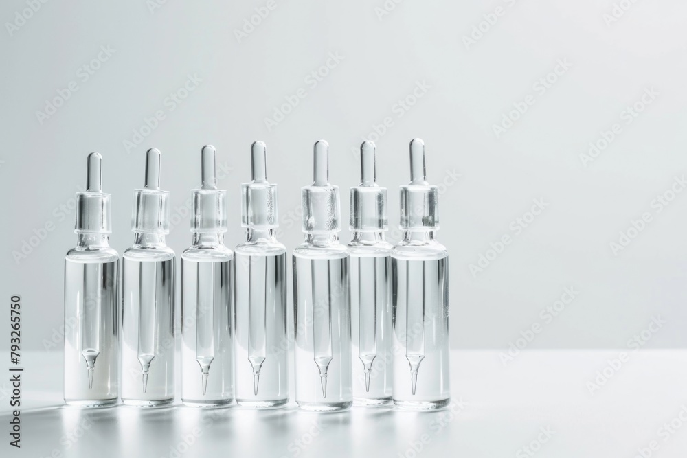 Poster clear glass bottles displayed on a table, suitable for various concepts and designs