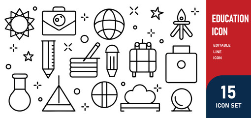 Education Line Editable Icons set. Vector illustration in modern thin line style of school icons school subjects, supplies, science, and online learning. Isolated on white