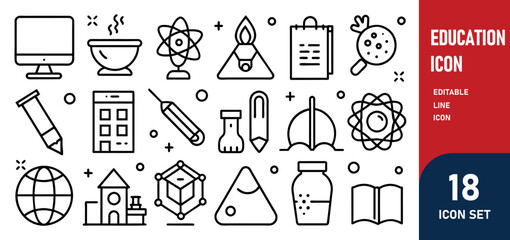 Education Line Editable Icons set. Vector illustration in modern thin line style of school icons school subjects, supplies, science, and online learning. Isolated on white