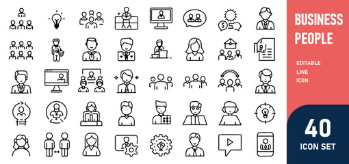 Business People Line Editable Icons set. Vector illustration in modern thin line style of business related icons research, meeting, business communication, male and female avatars, team structur