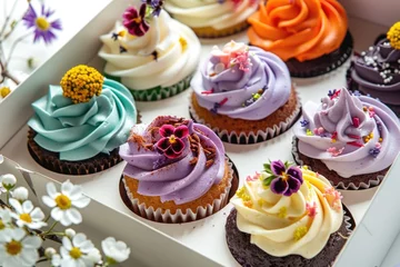  Colorful cupcakes with various frostings, perfect for bakery or celebration concept © Fotograf