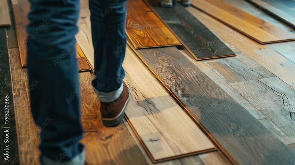 Poster a person standing on top of a wooden floor. suitable for various concepts