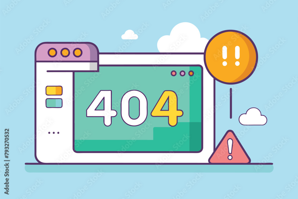 Poster a laptop screen showing the number forty repeated multiple times, problem software error 404 not fou