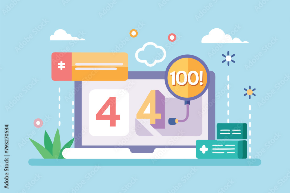 Poster a laptop screen displaying the number 4, indicating a numerical value or input, problem software err