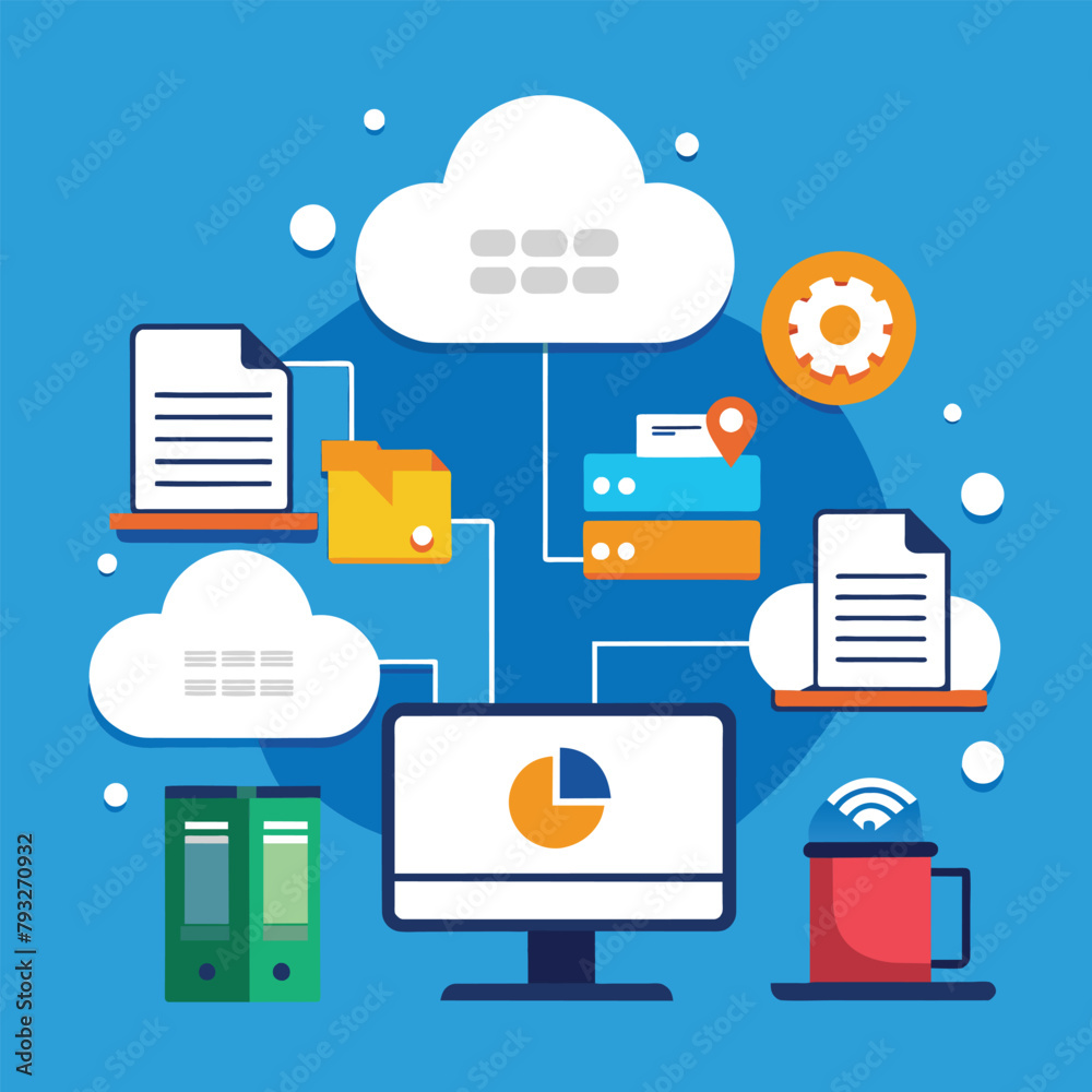 Poster a computer monitor showing a cloud icon representing cloud storage solutions, problems with cloud st