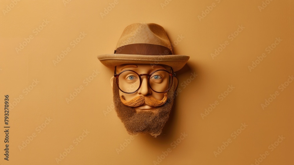 Poster a man with a beard and glasses posing against a wall. ideal for business or casual concepts