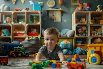 Vintage toy-filled playroom makes perfect backdrop for adorable child studio photoshoot