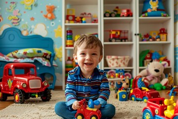 Classic toys playroom studio backdrop, ideal setting for child portrait photography
