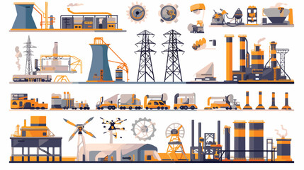 Vector heavy and power industry flat line icons set