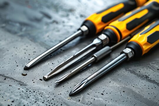 Collection of screwdrivers on a tabletop, ideal for hardware store promotions