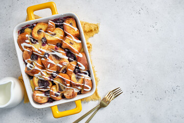 Baked french toast casserole with blueberries a delicious dessert dish